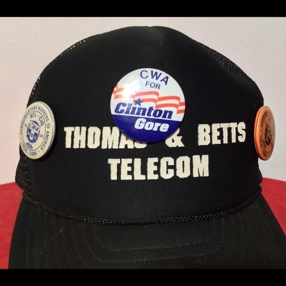VTG Snapback cap Hat Clinton/Gore CWA Union Pins - Picture 2 of 8